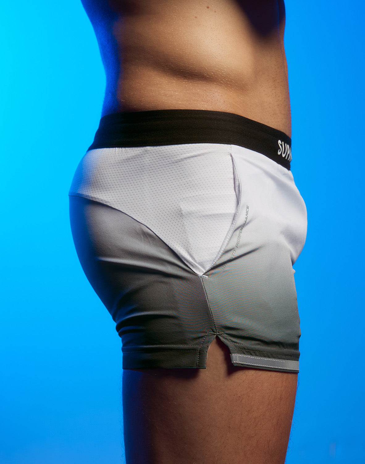 Black Supawear SPR Performance Shorts by CITYBOYZ★USA featuring a stylish gradient design for athletic and casual wear.