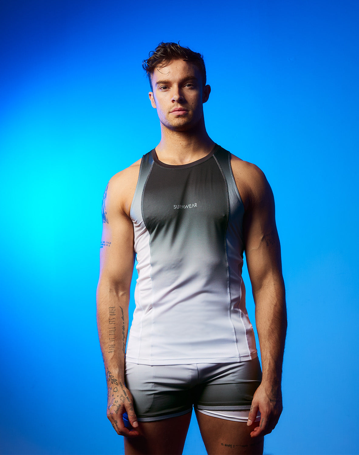 Supawear SPR Performance Gradient Tank Top by CITYBOYZ★USA in black and white with a stylish gradient design.
