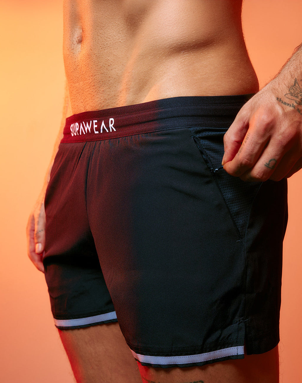 Black SUPAWEAR SPR Performance Shorts by CITYBOYZ★USA, athletic shorts with a sleek design and comfortable fit.