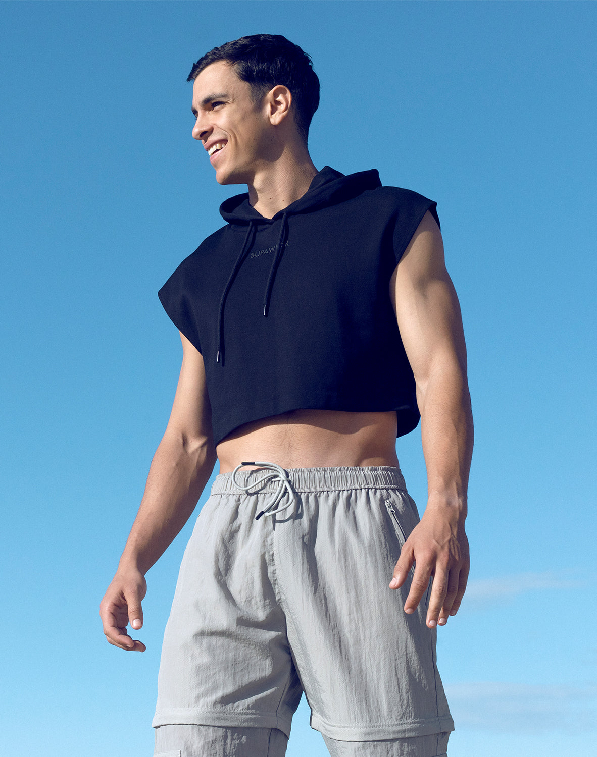 Black Supawear cropped hoodie from CITYBOYZ★USA, featuring a comfortable fit and stylish activewear design.