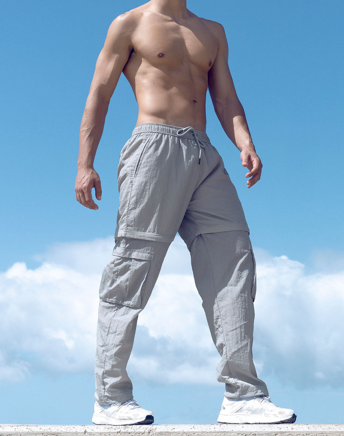 Grey Supawear Zip-Off Trouser pants by CITYBOYZ★USA with zip-off legs and adjustable waistband, casual and versatile style