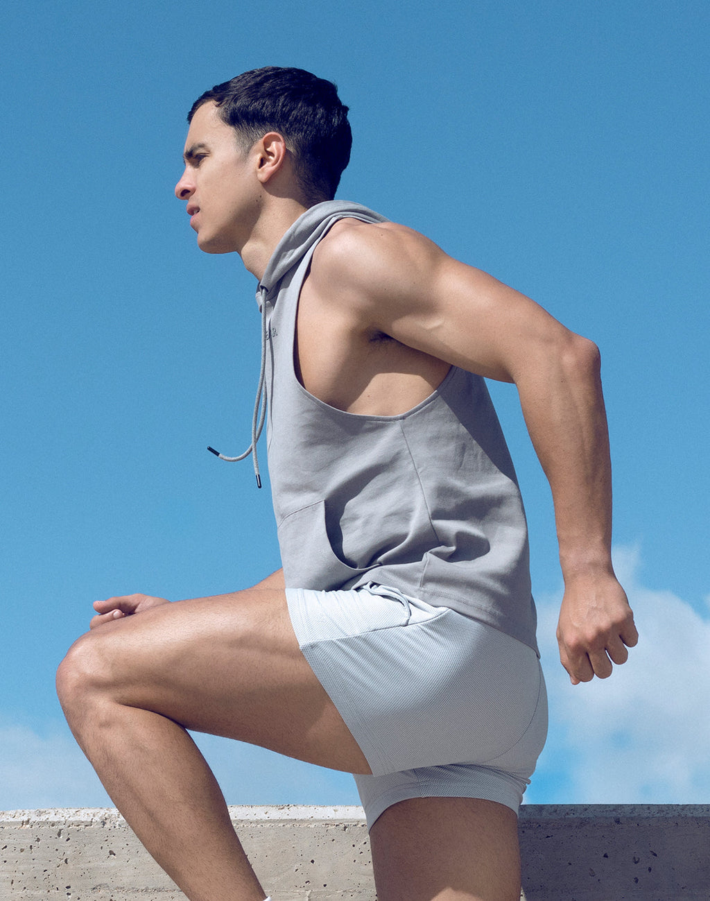 Gray Supawear sleeveless hoodie from CITYBOYZ★USA, showcasing its athletic fit and casual activewear style.
