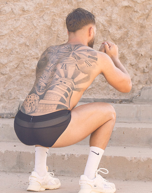 Front view of CITYBOYZ★USA 2Eros Hermes brief underwear in black fabric with branding waistband.