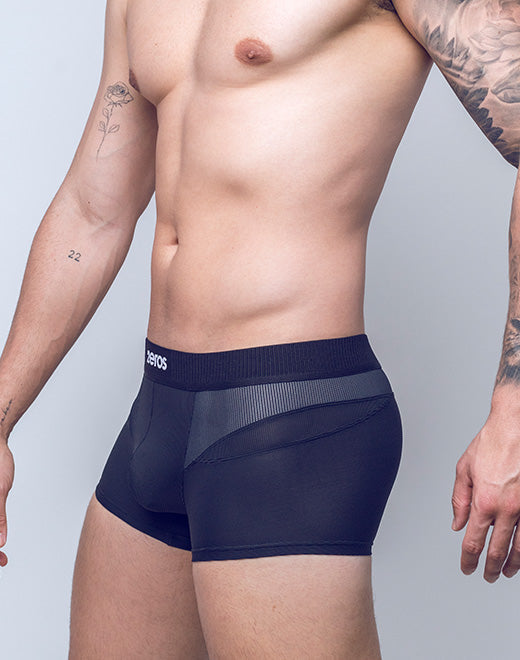 CityBoyz USA 2Eros Aktiv Hermes Trunk underwear in black, showing the snug fit, soft fabric, and branded waistband on a model.