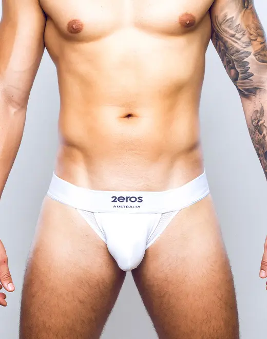 CityBOYZ USA 2Eros Cronus jockstrap underwear with supportive design and bold black color, shown on a model.