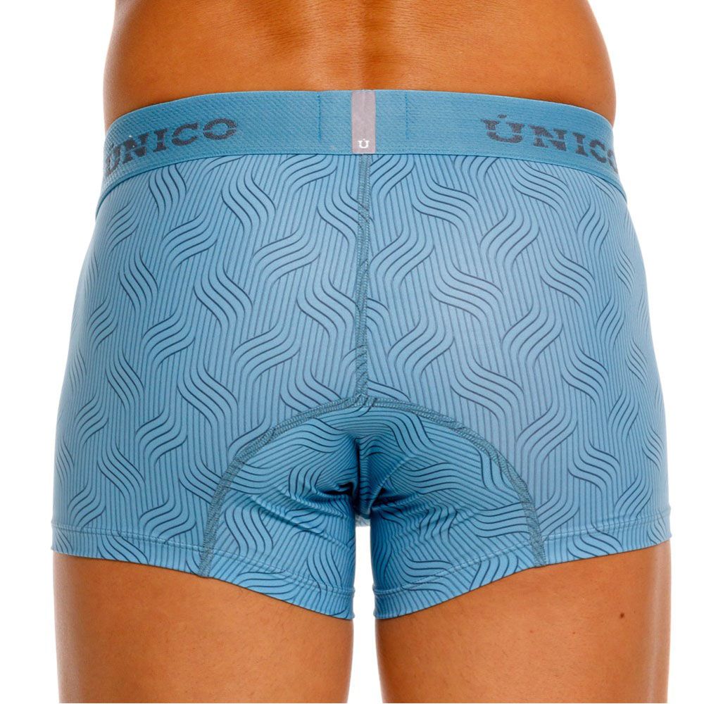 Blue Unico Lenoso trunk by CITYBOYZ★USA, showing the stylish fabric and compact design of this men's trunk in the image.