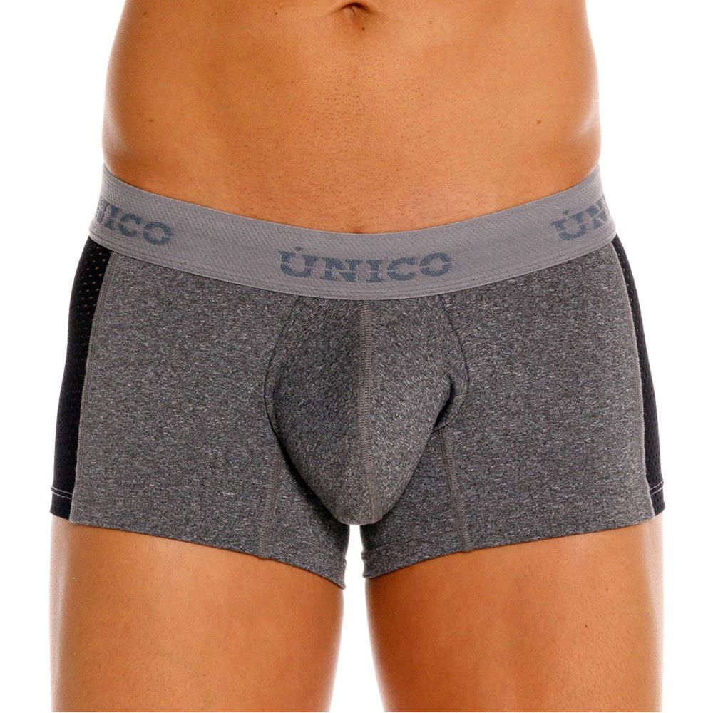 Gray Unico Brio trunk by CITYBOYZ★USA, showing its sleek design and compact size with zipper closure and fabric details.