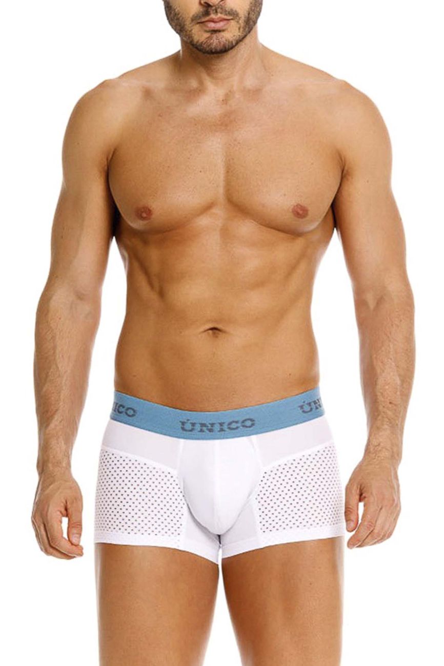 White Unico Sedoso Trunk by CITYBOYZ★USA, men's trunk underwear with soft fabric and comfortable fit, shown on model.