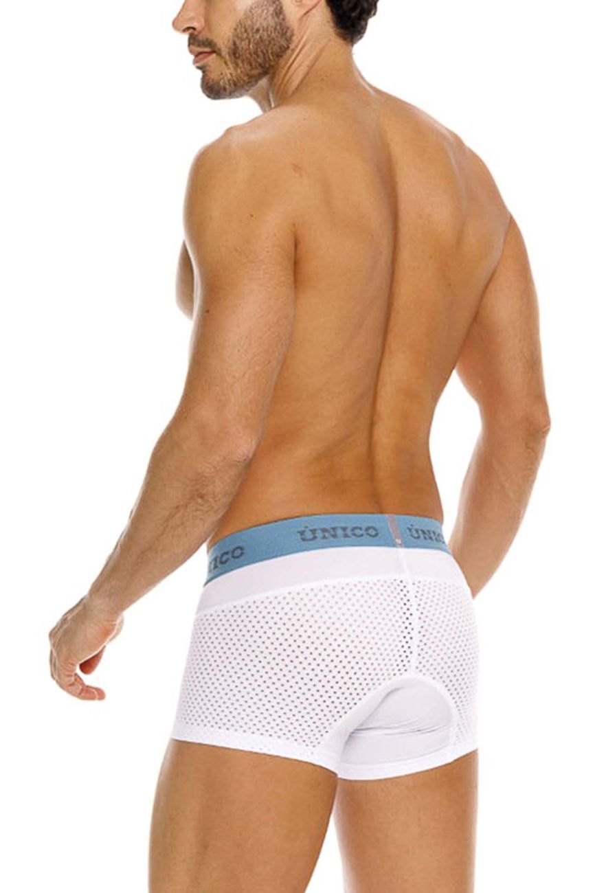 White Unico Sedoso trunk by CITYBOYZ★USA, featuring soft fabric and stylish design, displayed on a plain background.