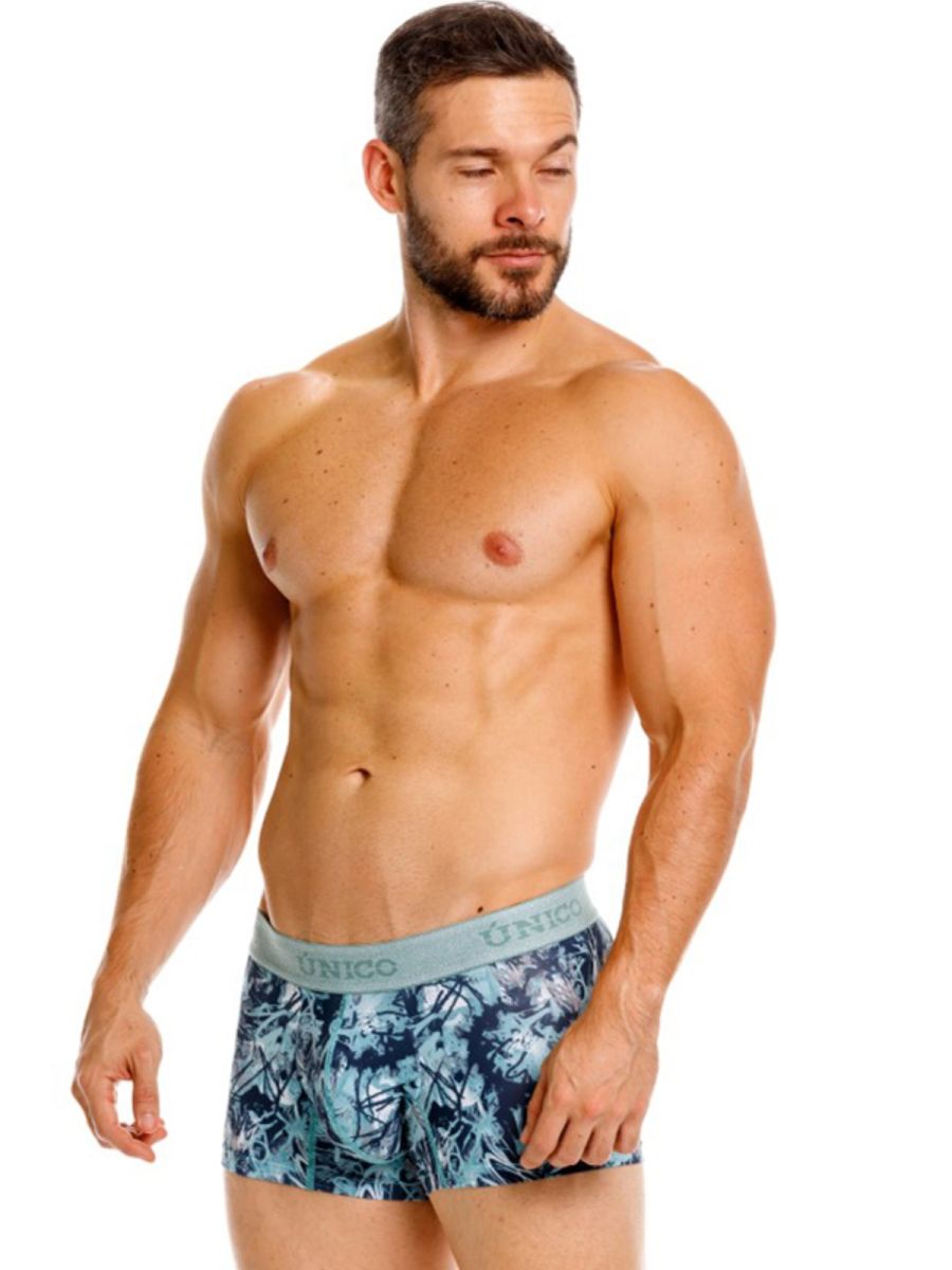 Blue Unico Tags Trunk by CITYBOYZ★USA displayed flat, showing the waistband and fabric details of the men's trunks.
