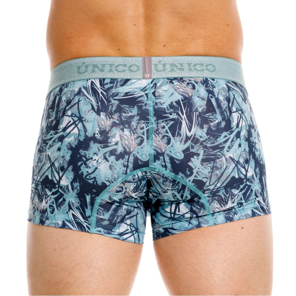 Blue Unico Tags Trunk by CITYBOYZ★USA, men's trunk underwear with waistband and snug fit, front view.