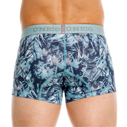 Blue Unico Tags Trunk by CITYBOYZ★USA, men's trunk underwear with waistband and snug fit, front view.
