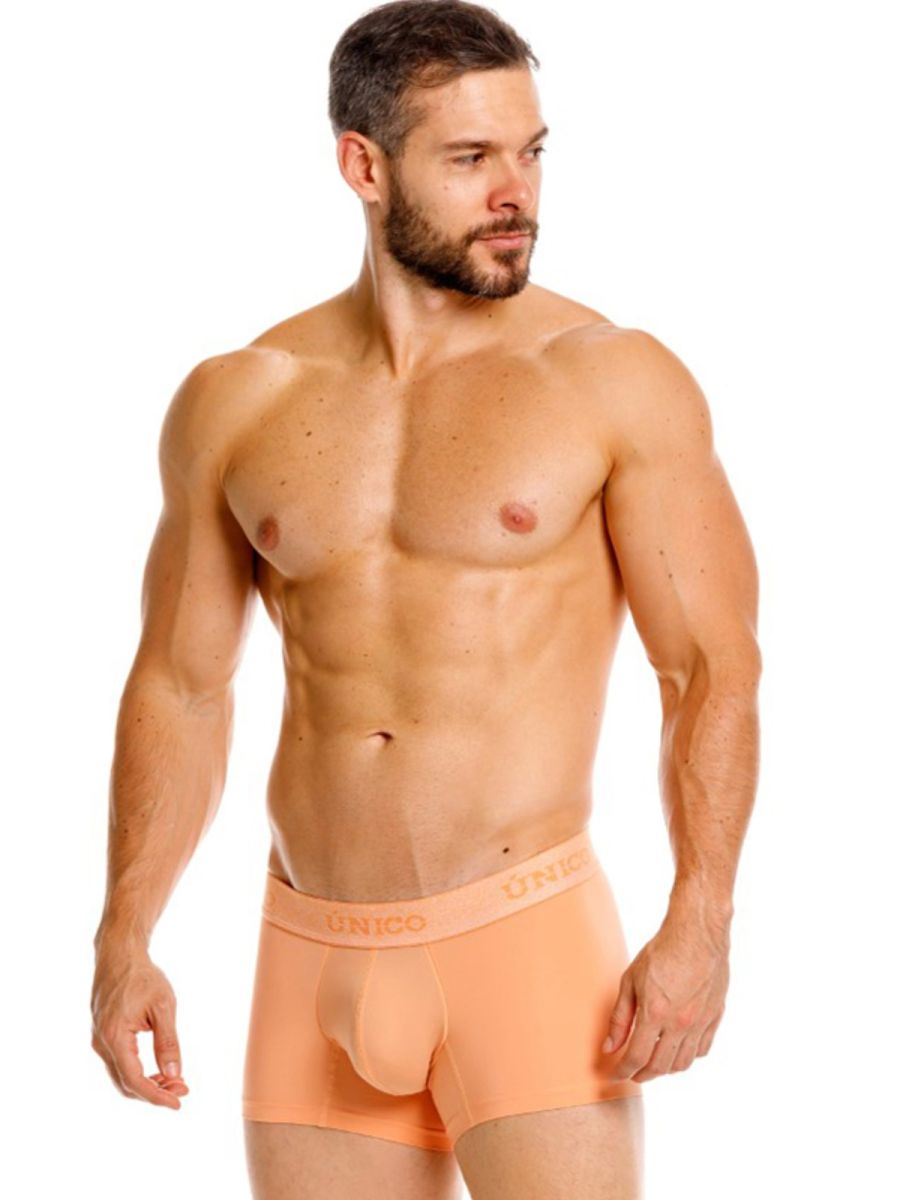 Apricot Unico Classic Trunk by CITYBOYZ★USA, men's trunks with comfortable fit and stylish design, laid flat on white background.