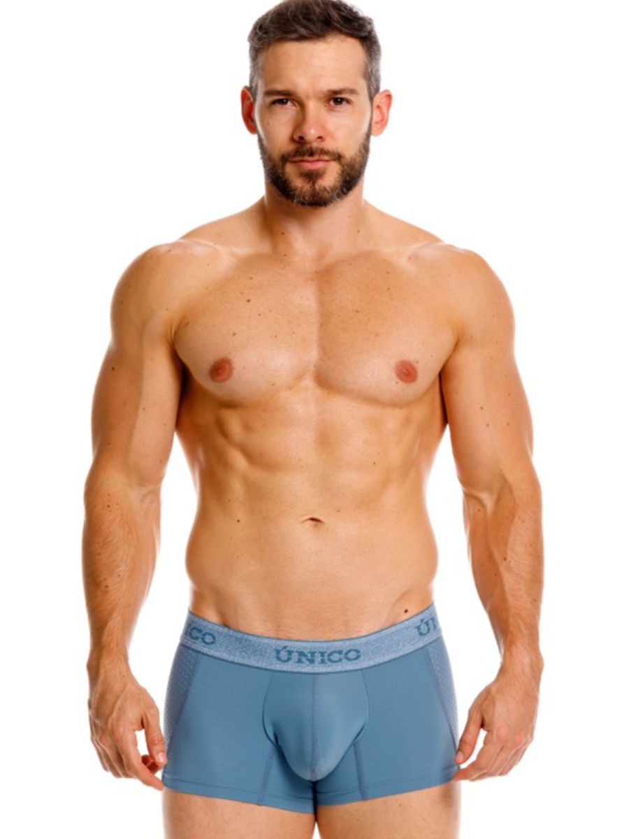 Blue Unico Classic Trunk by CITYBOYZ★USA showing the comfortable, stylish trunk with a smooth fabric finish and elastic waistband.