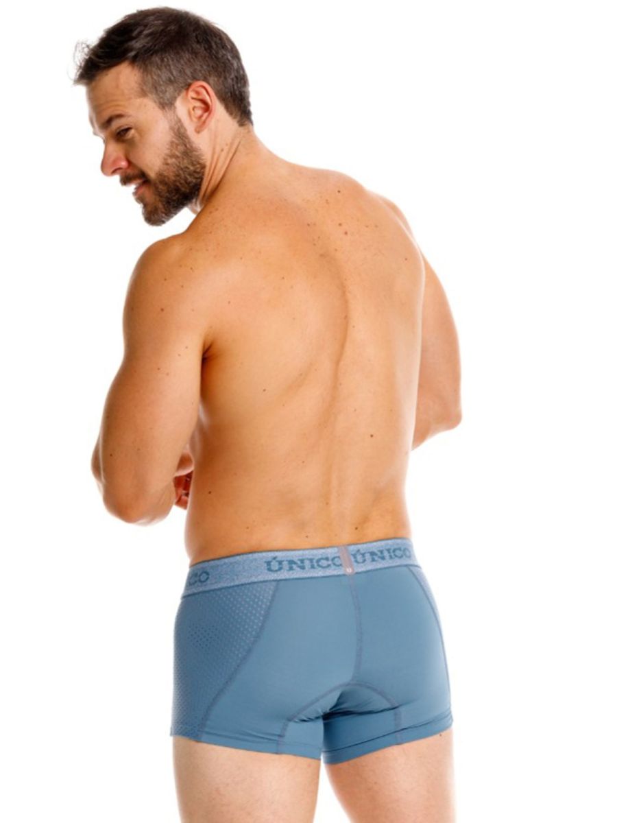 Blue Unico Classic Trunk by CITYBOYZ★USA, showcasing durable fabric and fitted waistband in a close-up view.