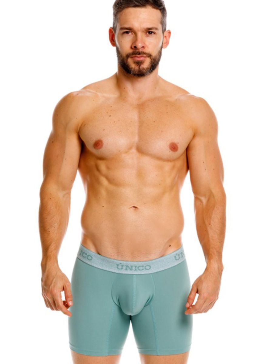Green Unico ceramic boxer brief by CITYBOYZ USA, close-up view showing comfortable fit and soft fabric.