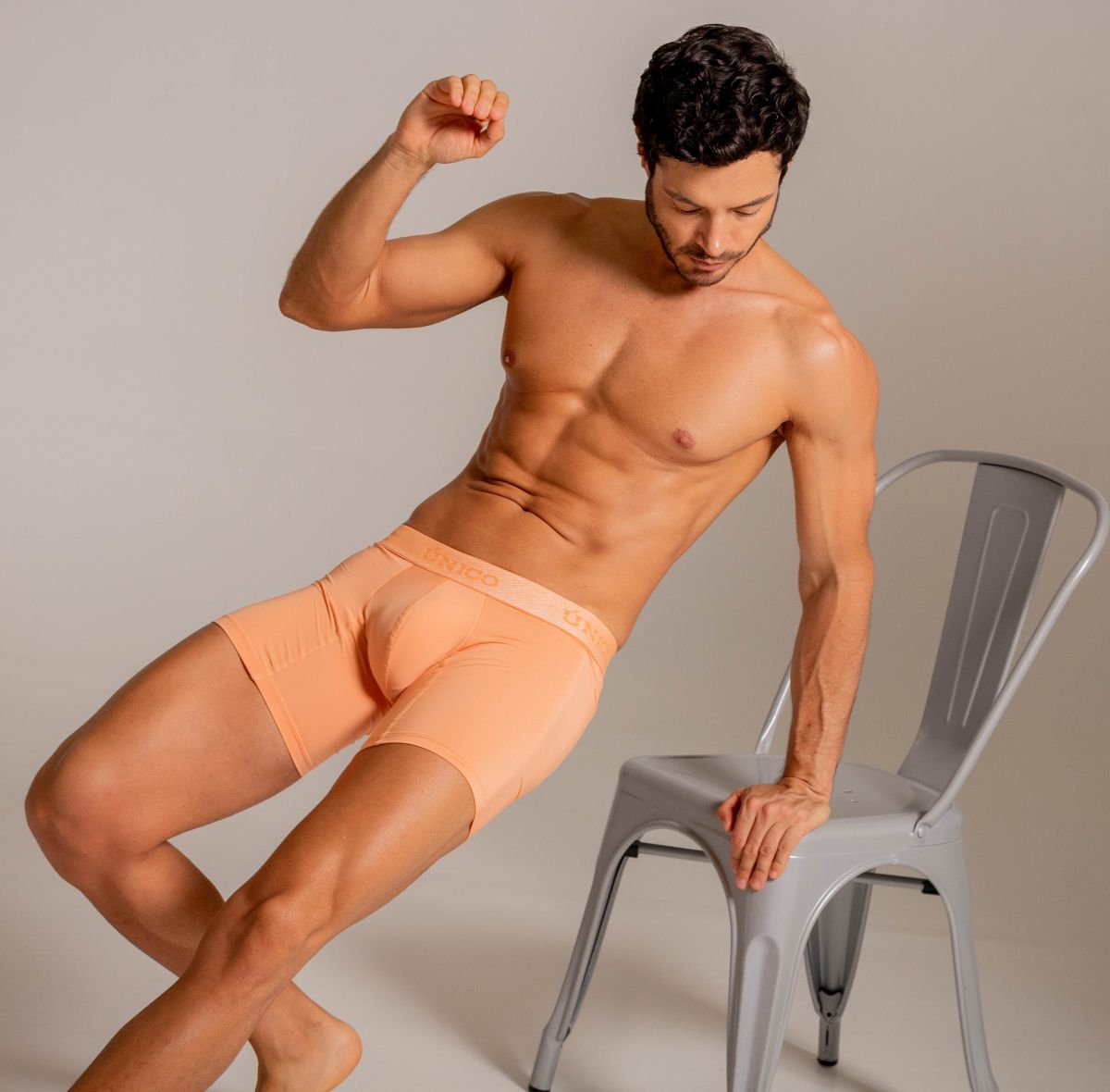 CITYBOYZ USA Unico Classic Boxer Brief in apricot, showing the comfortable fit and soft fabric of the men's underwear.