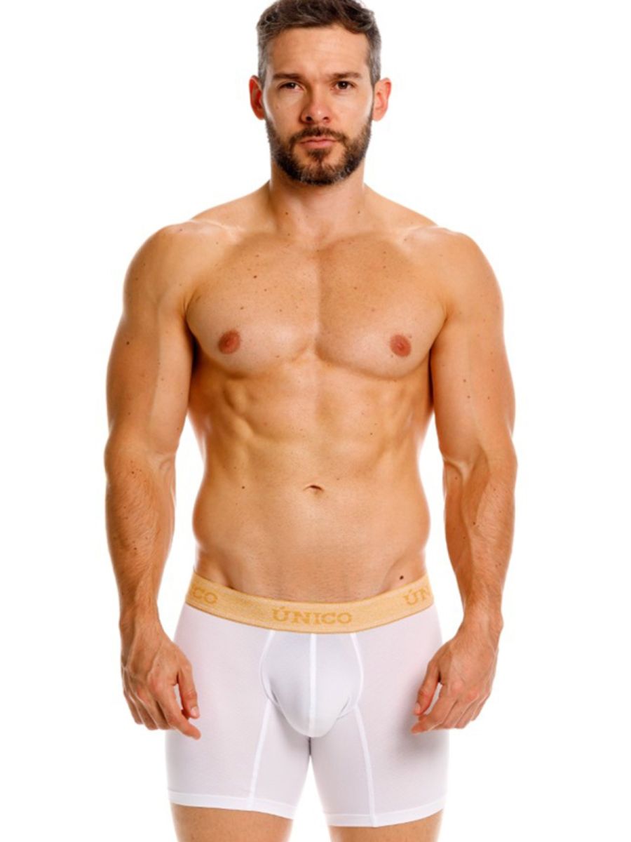 White Unico Amber boxer brief by CITYBOYZ★USA featuring a snug fit and soft fabric, displayed on a plain background.