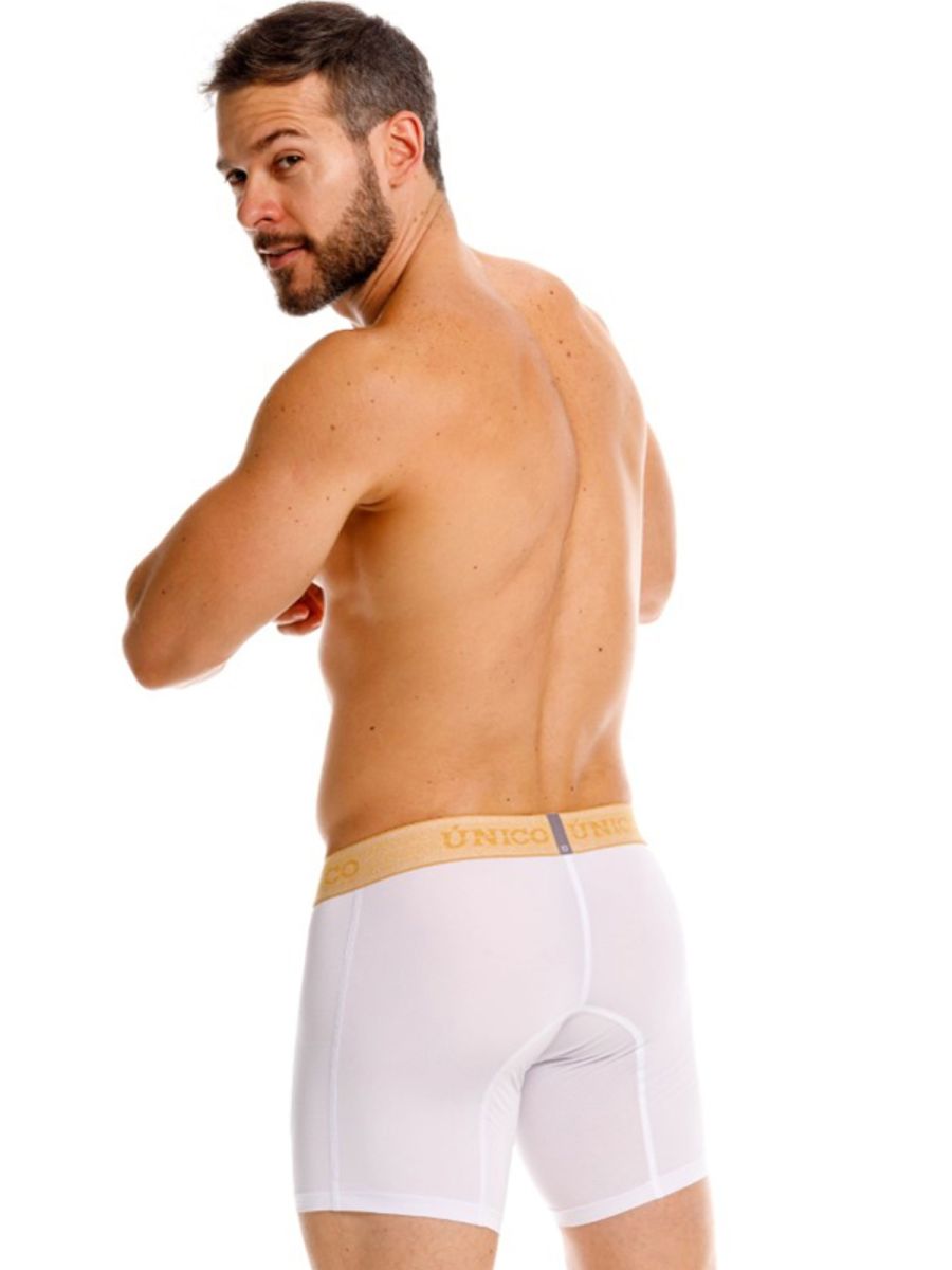 White Unico Amber Boxer Brief by CITYBOYZ★USA, close-up of the comfortable waistband and smooth fabric fit.