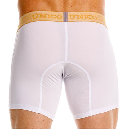 White Unico Amber boxer brief by CITYBOYZ★USA, close-up of the fitted cotton waistband and smooth fabric.