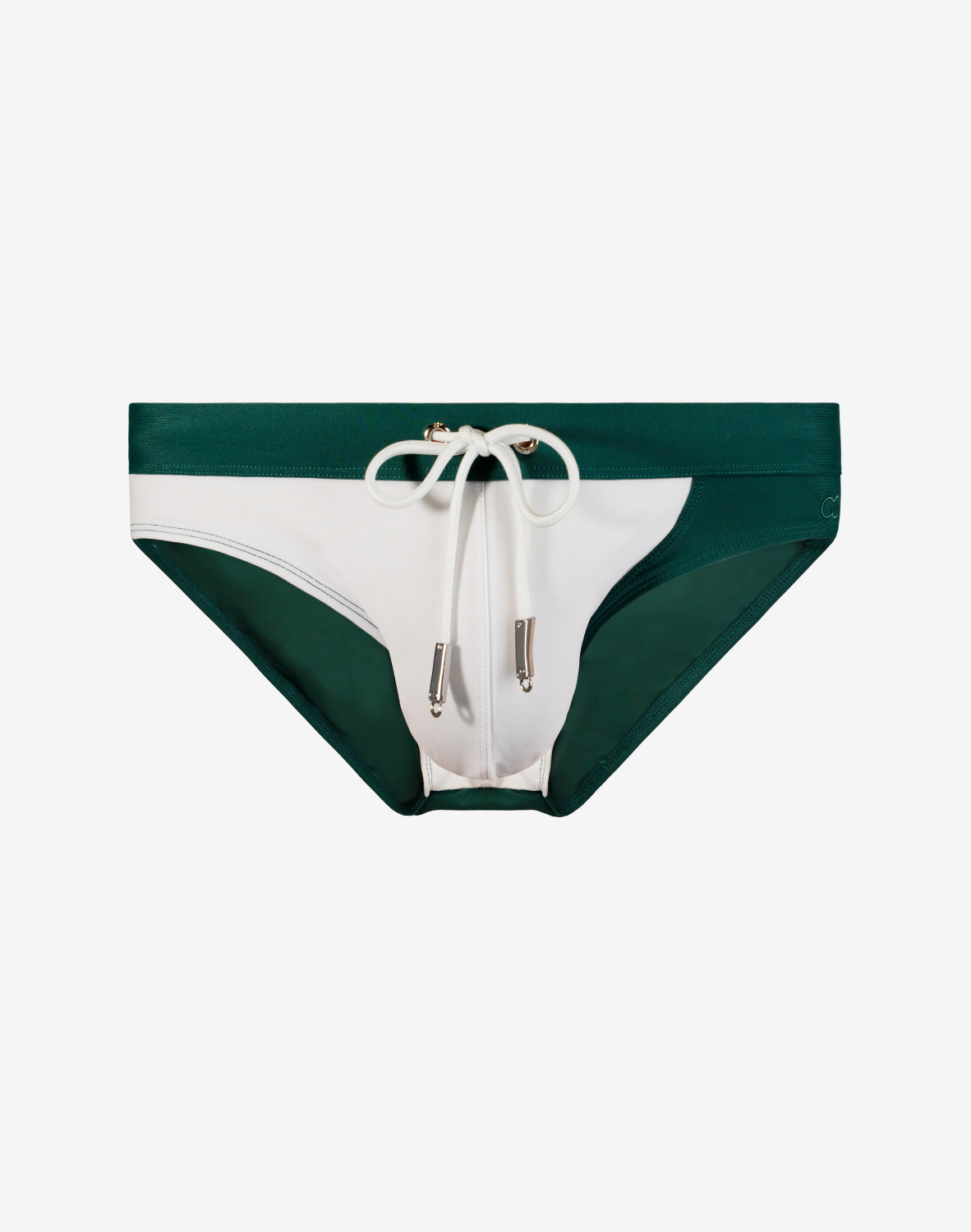CityBoyz USA 2Eros Color Blocked swim brief in Calypso White and Green, featuring vibrant color blocking and premium swimwear design.