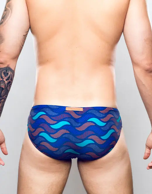 CityBOYZ★USA 2Eros Ocean Print swim brief featuring vibrant ocean-themed design, stretchy fabric, and comfortable fit.