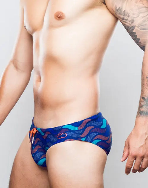 CityBOYZ USA 2Eros Ocean Print Swim Brief V10 featuring vibrant blue and ocean-themed design for men's swimwear.