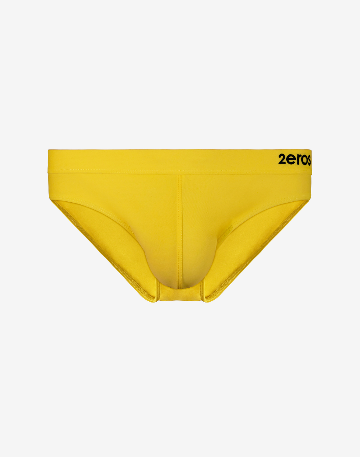 Bright neon yellow CITYBOYZ★USA Eros Encore swim brief laid flat, showcasing its vibrant color and sleek design.