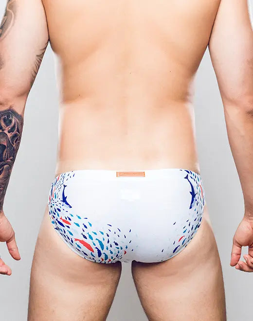 CityBOYZ USA 2Eros Seascape swim brief V20 with vibrant ocean-inspired design, featuring a comfortable fit and bold seaside pattern.