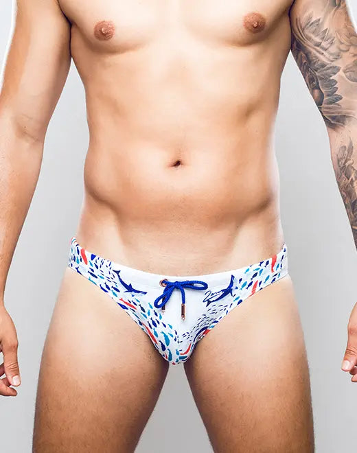 CityBOYZ★USA 2Eros Seascape swim brief V20 featuring a vibrant ocean-themed design and comfortable fit for swimming.