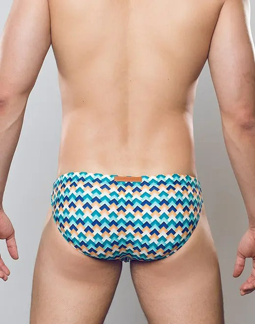 CityBOYZ USA 2Eros Chevy print swim briefs, vibrant swimwear with bold Chevrolet design, perfect for beach or pool.