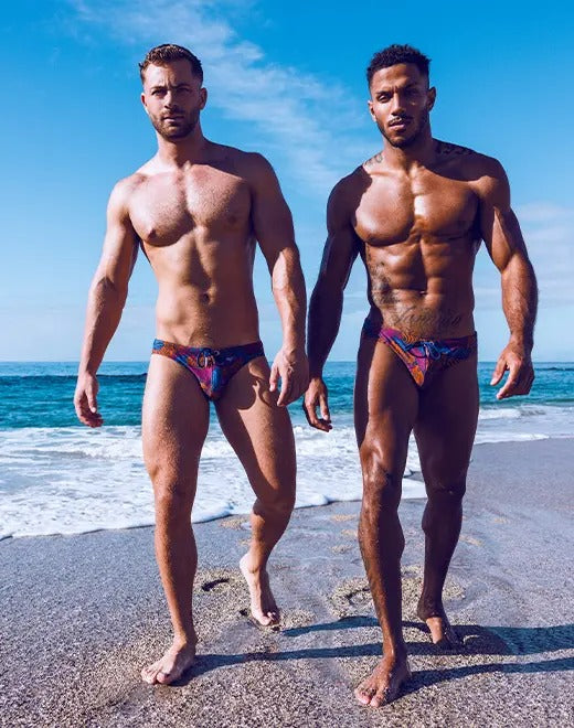 CityBOYZ USA 2Eros Stallion print swim brief V20 with bold horse graphic, snug fit, and vibrant colors for beach and poolwear.