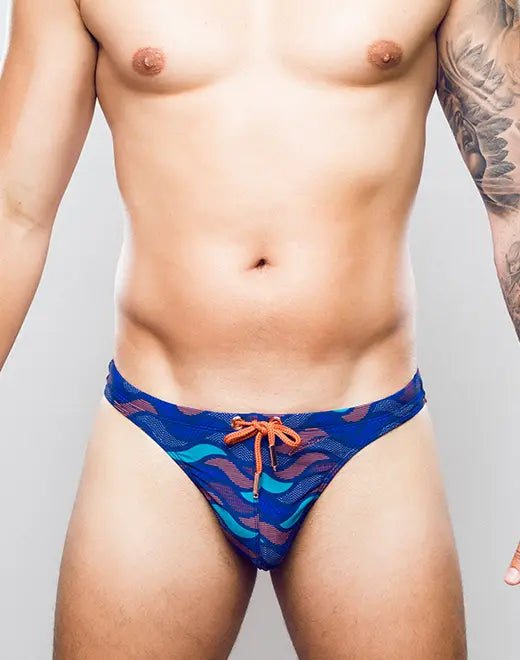 CITYBOYZ★USA Ocean print swim thong V80, stylish and comfortable men's swimwear with vibrant ocean-themed design.