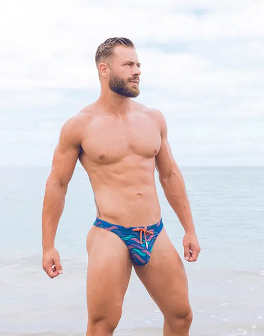 CityBOYZ USA 2Eros Ocean Print Swim Thong V80, stylish men's swimwear with vibrant ocean-themed design, comfortable fit.