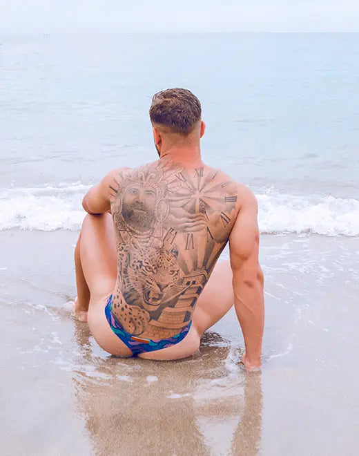 CityBOYZ USA 2Eros Ocean Print Swim Thong V80 showing the stylish swim thong with vibrant ocean pattern and comfortable fit.