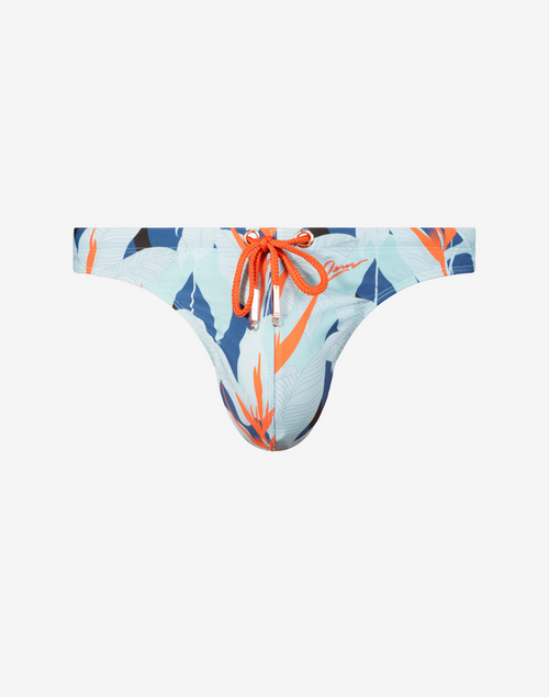 CityBOYZ USA 2Eros Caribbean Twist Swim Thong V80 showcases a vibrant, tropical-inspired swimwear design with a sleek fit.