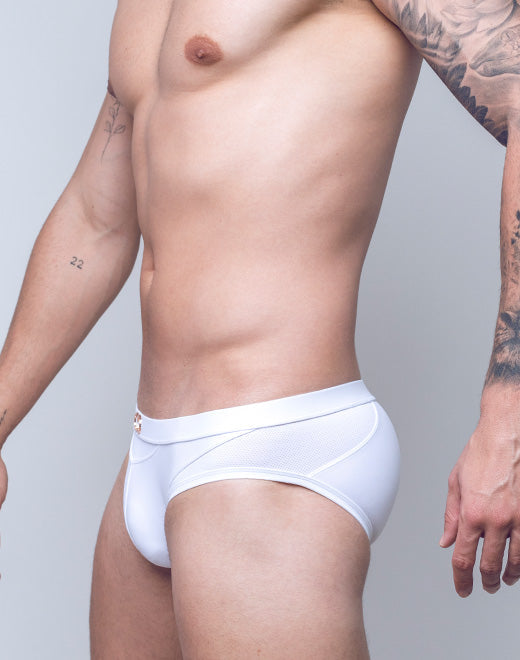 Black men's swim brief from CITYBOYZ★USA's 2Eros BLK Label No.6 swimwear collection, shown on a model.
