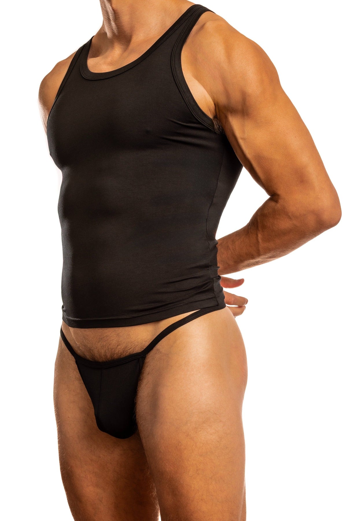 Jack Adams Unbound Micro-Modal Comfort Pouch Thong underwear in black, showcasing the soft fabric and snug fit design.