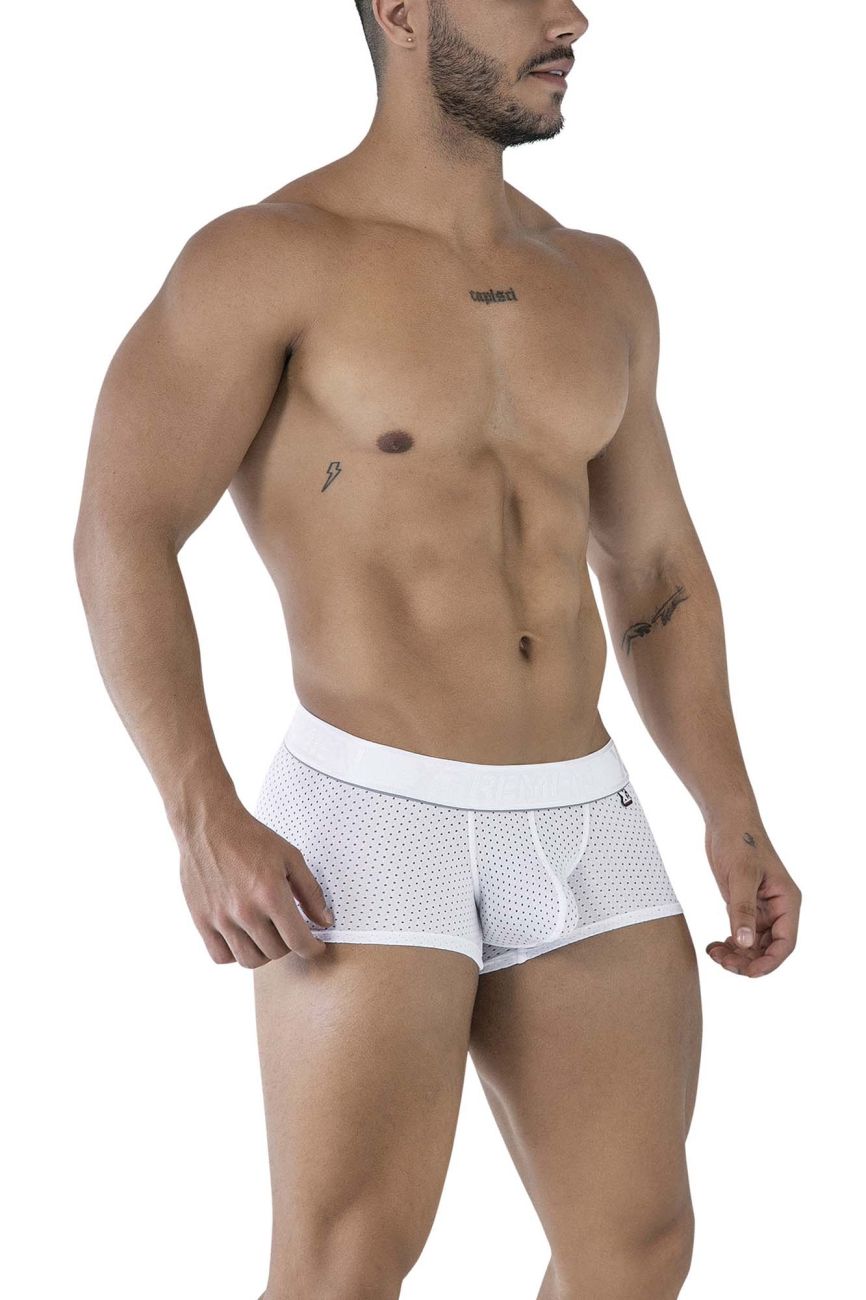 White Xtremen microfiber trunk by CITYBOYZ USA, showcasing a comfortable fit and sleek design in a close-up view.