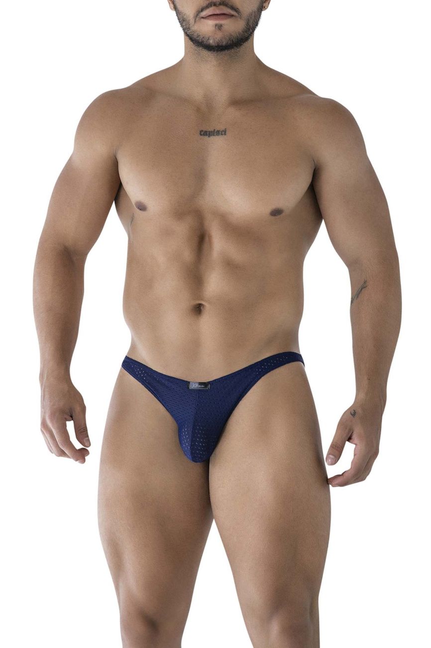 Dark blue Xtremen microfiber bikini from CITYBOYZ USA featuring a sleek, comfortable design on a model.