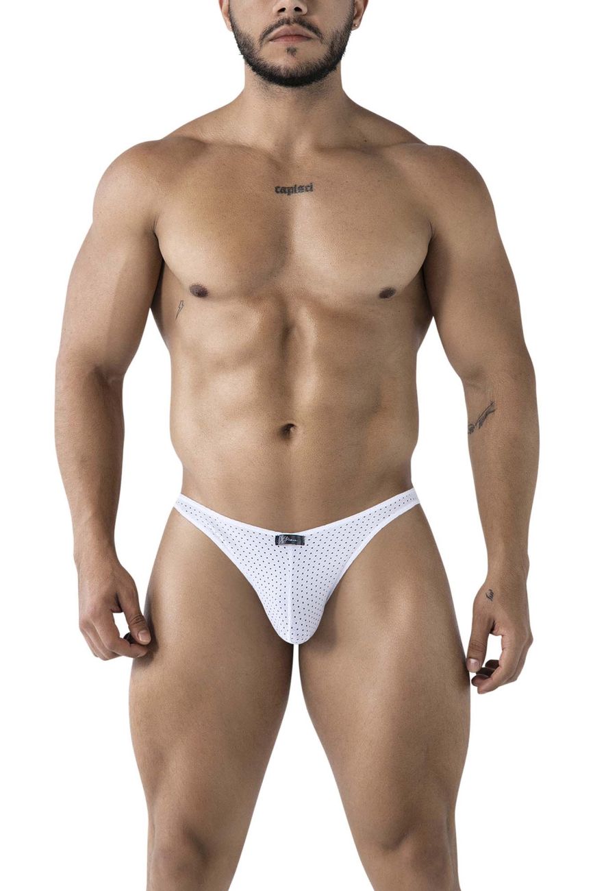 White Xtremen microfiber bikini by CITYBOYZ USA featuring a sleek, stylish design and comfortable fit.