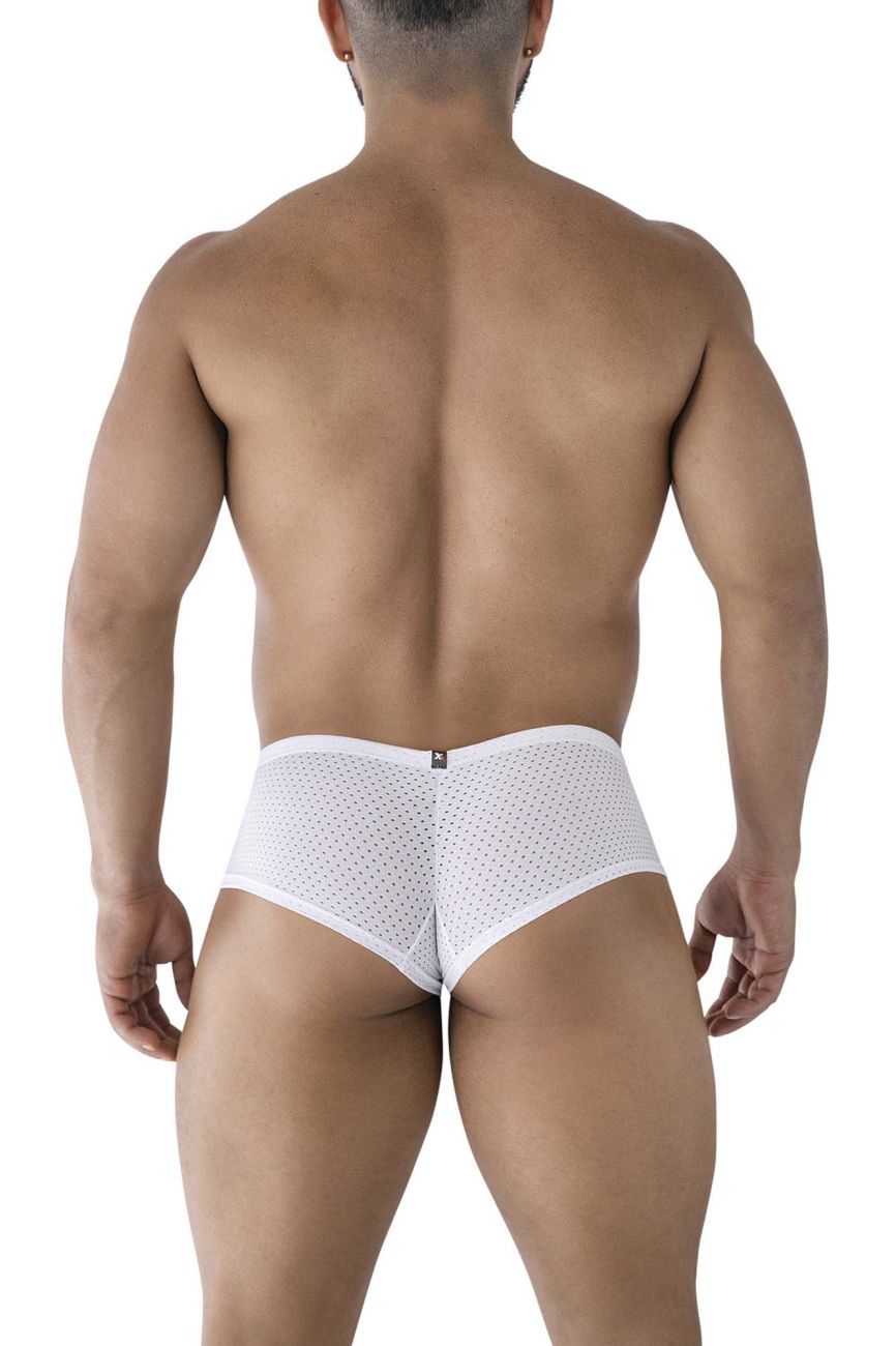 White Xtremen microfiber trunk by CITYBOYZ★USA, showcasing a snug fit and premium comfort in a close-up view.