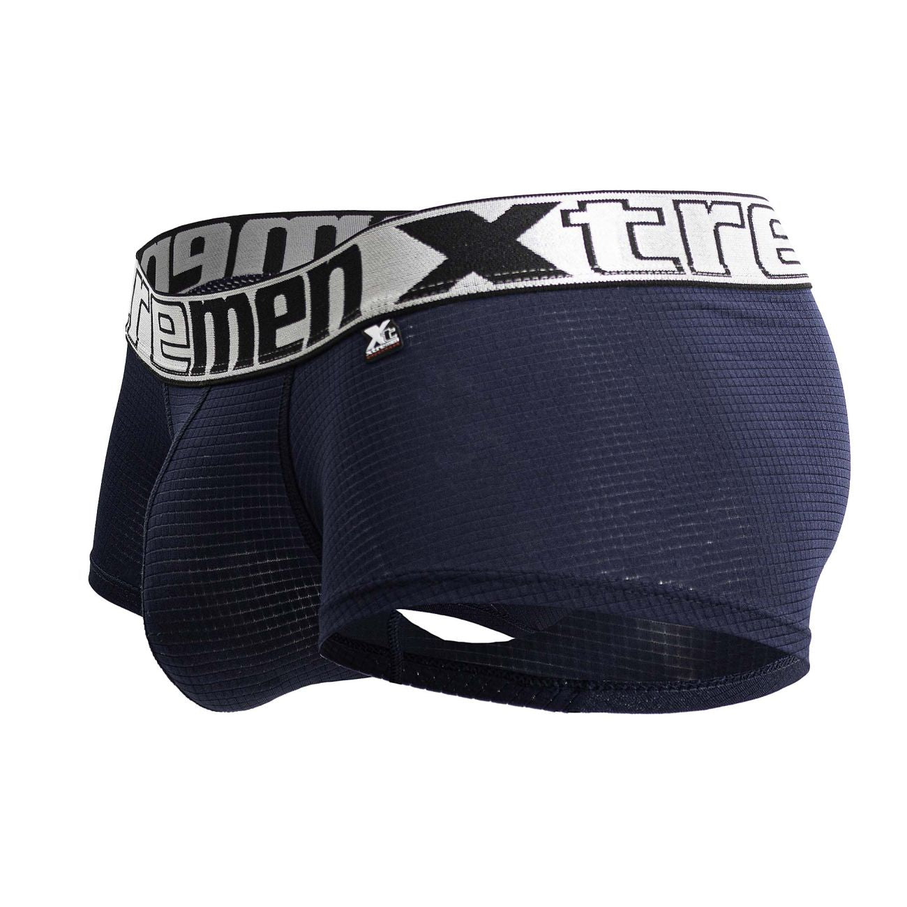 Navy blue Xtremen microfiber trunk by CITYBOYZ★USA, close-up of comfortable fitted men's underwear with elastic waistband.