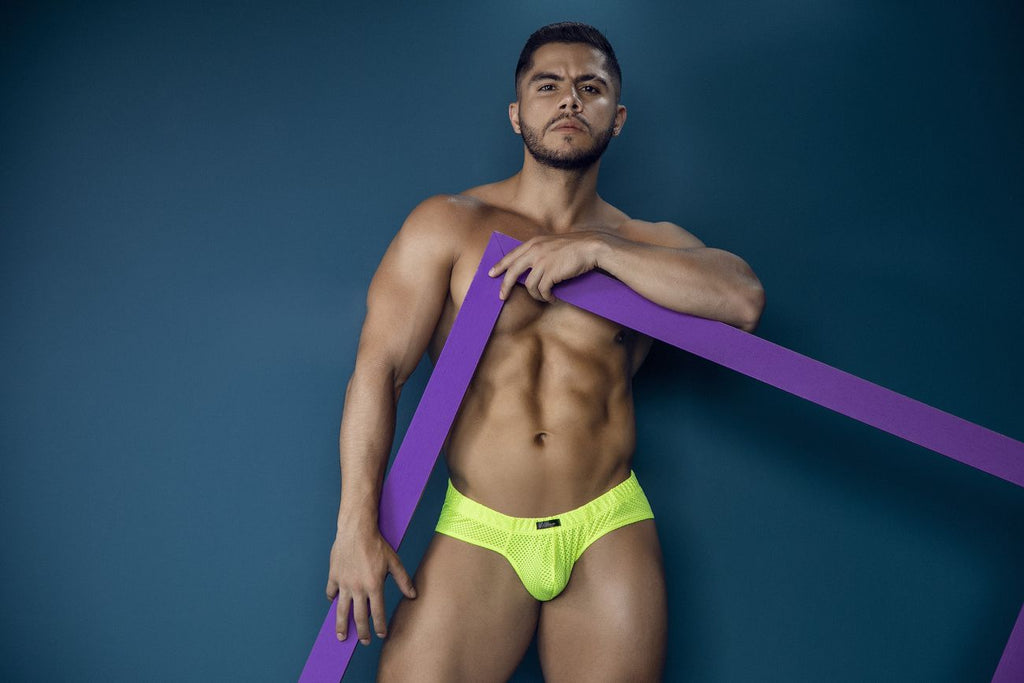 Bright neon green microfiber men's briefs by CITYBOYZ★USA, style Xtremen Microfiber Brief 91227, featuring a snug fit and smooth fabric.