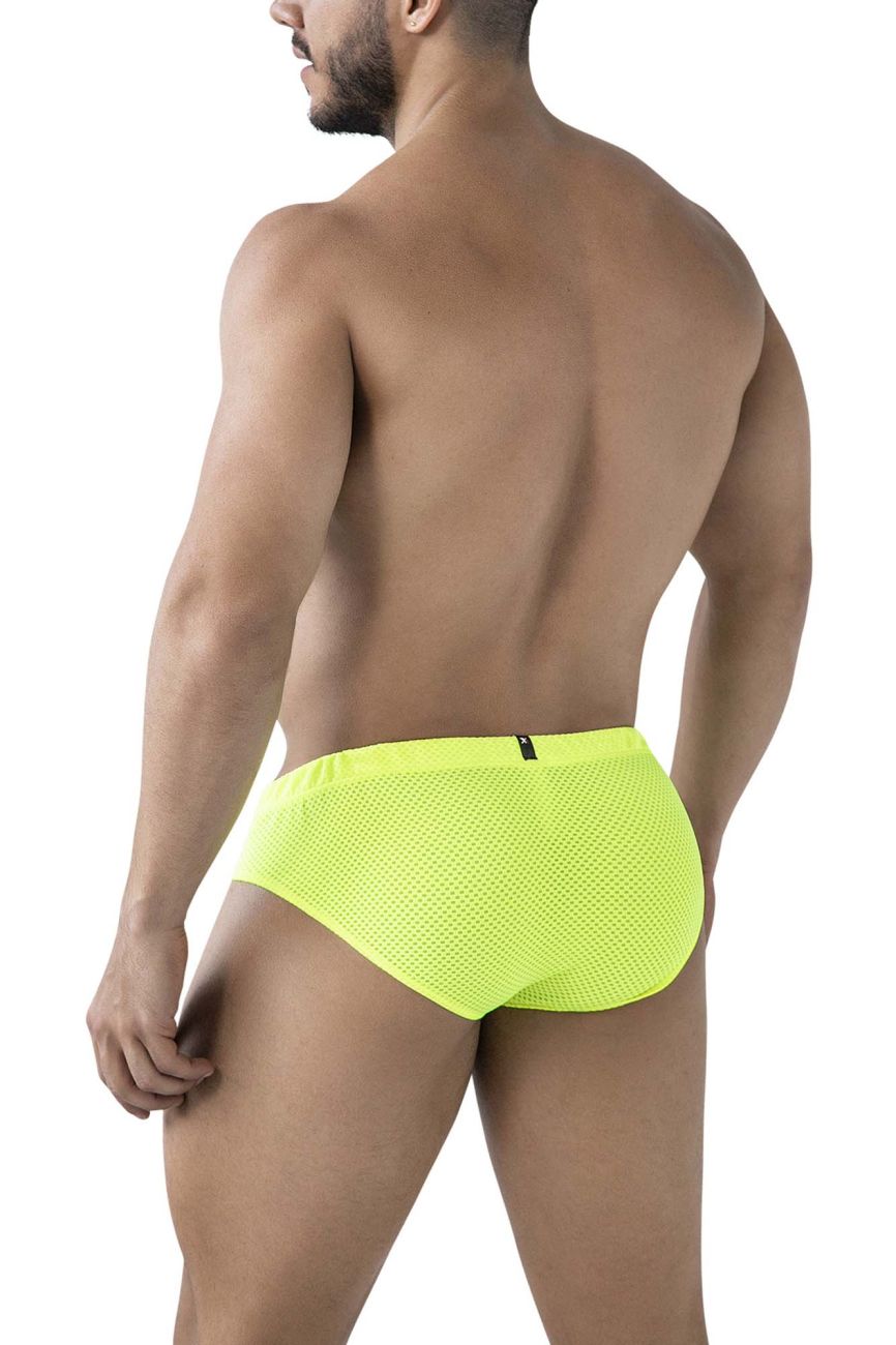 Bright neon green Xtremen microfiber brief by CITYBOYZ★USA displayed on white background.
