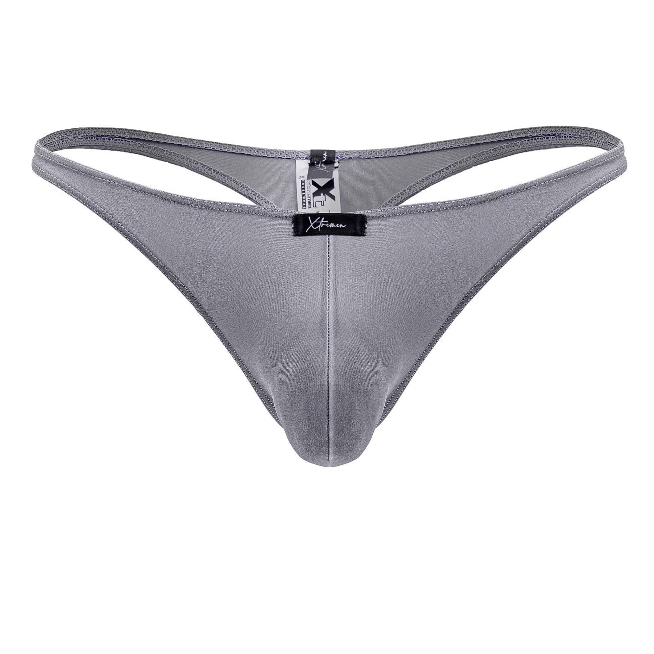 Gray Xtremen microfiber thong by CITYBOYZ USA, showing a close-up of the sleek, comfortable men's underwear with minimal design.