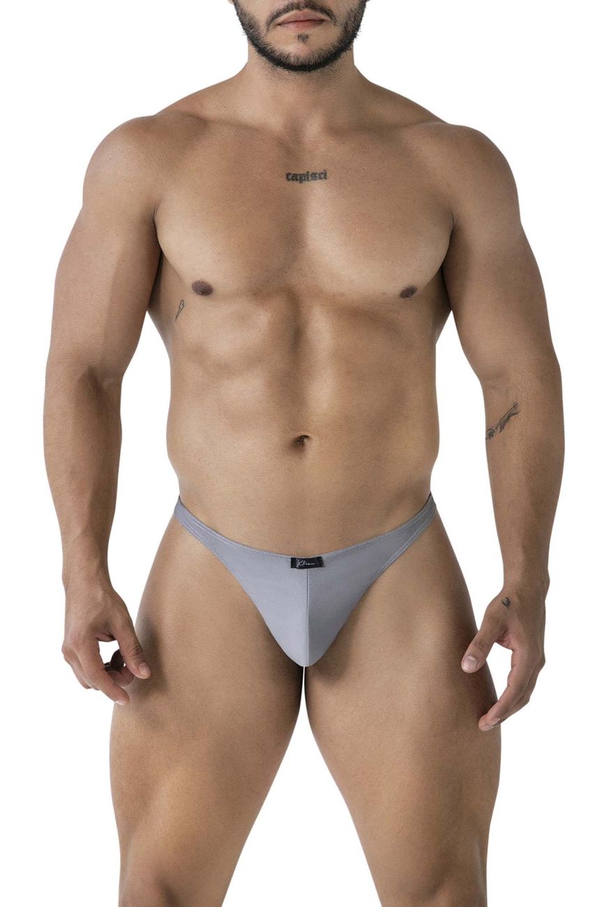 Gray Xtremen microfiber thong by CITYBOYZ★USA, featuring sleek design and minimal coverage, displayed on a mannequin.