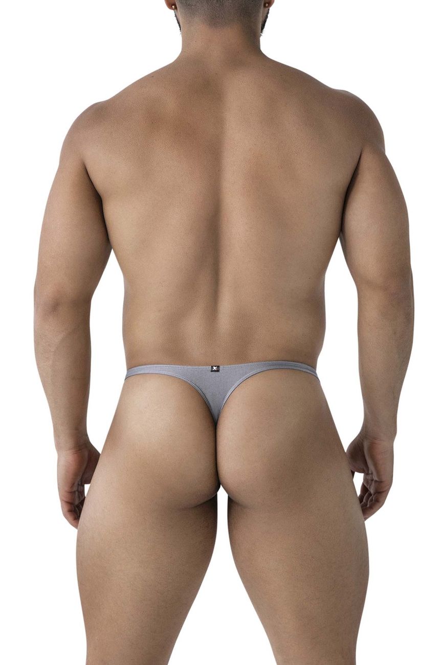 Gray Xtremen microfiber thong by CITYBOYZ★USA displayed on a model, showcasing sleek, comfortable design and minimal coverage.