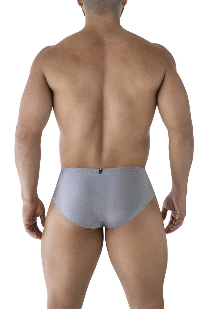 Gray Xtremen microfiber brief by CITYBOYZ★USA with smooth fabric and comfortable fit, showcased on a model.