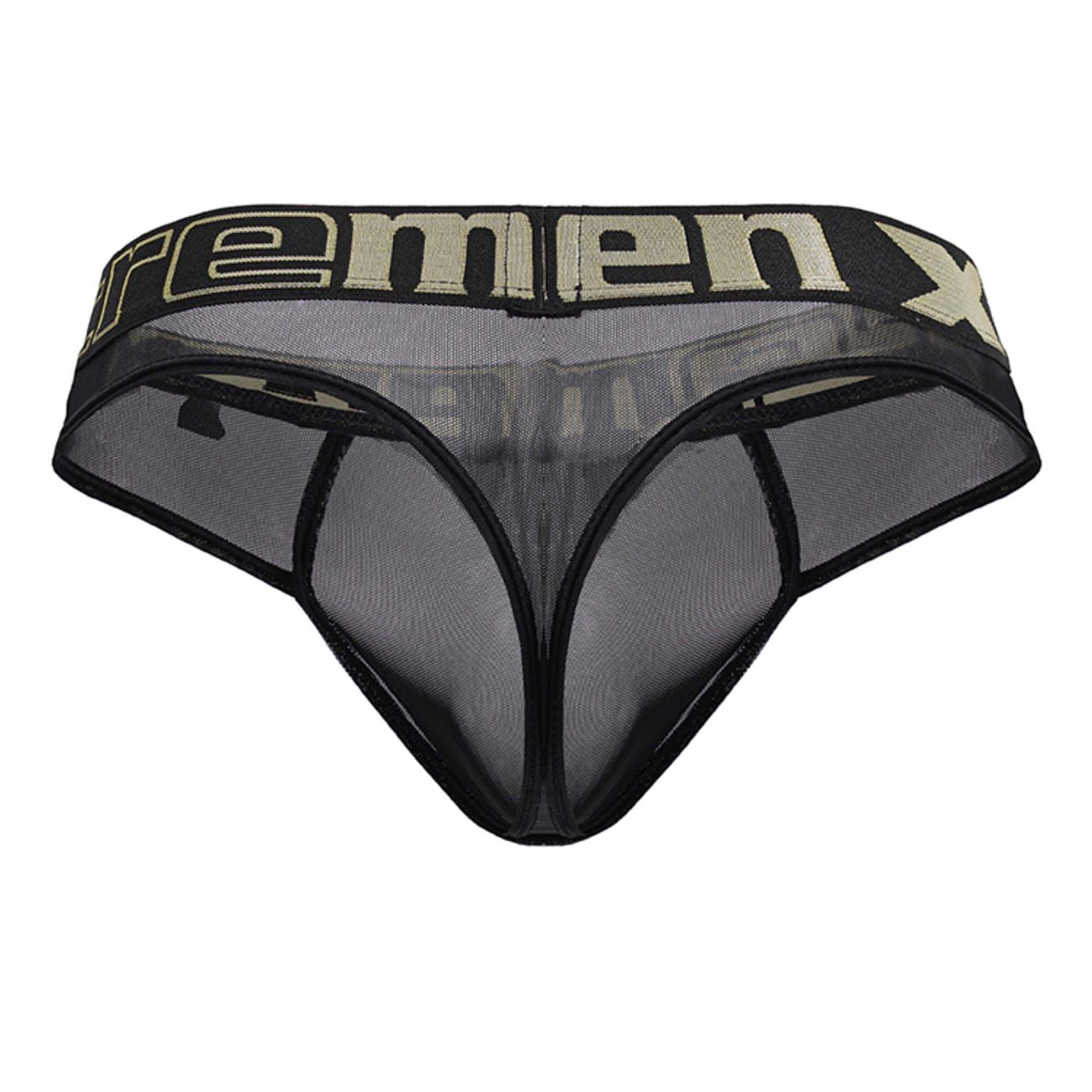 Black Xtremen microfiber thong trunk by CITYBOYZ★USA, close-up view showing smooth fabric and comfortable fit.